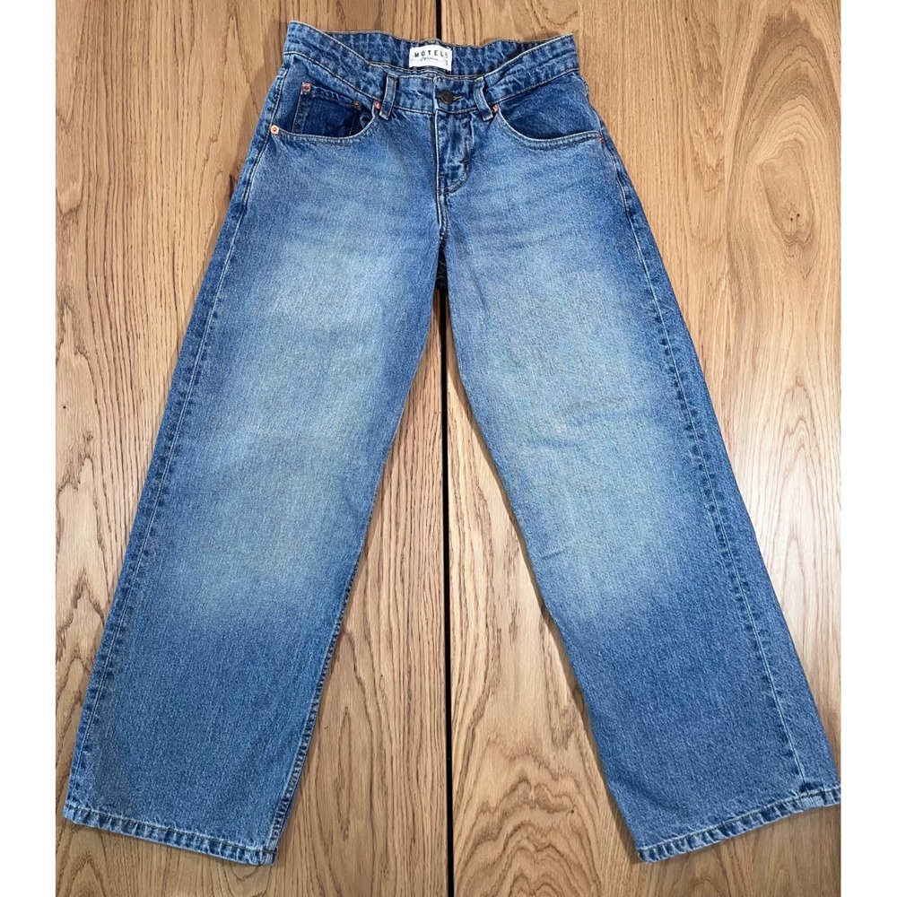 Motel Low Rise Wide Leg Relaxed Jeans Women W26 L30 Blue Y2K Aesthetic